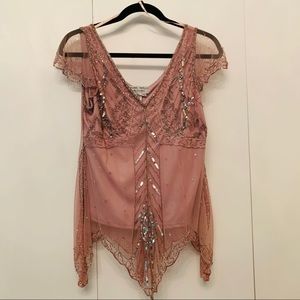 Adrianna Papell lilac beaded handkerchief hem top